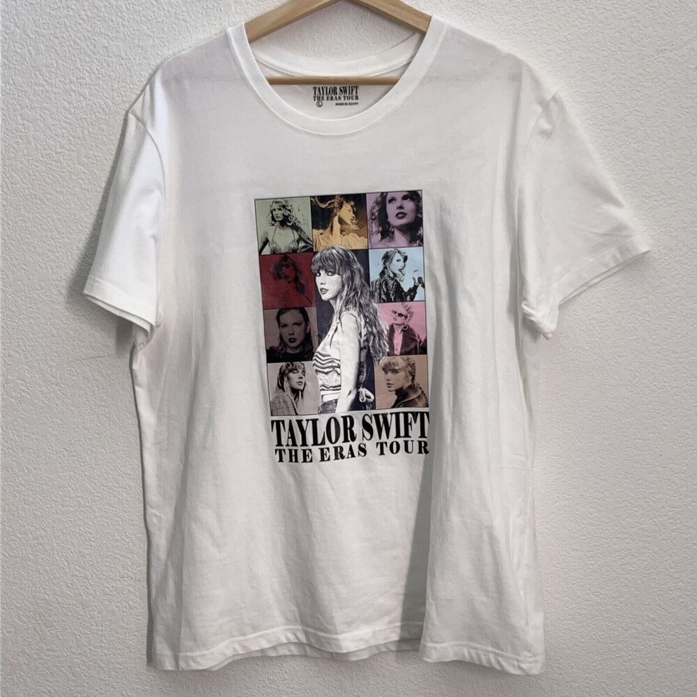 Taylor Swift Eras Tour Tee Women L White 2023 Short Sleeve Cotton Jersey